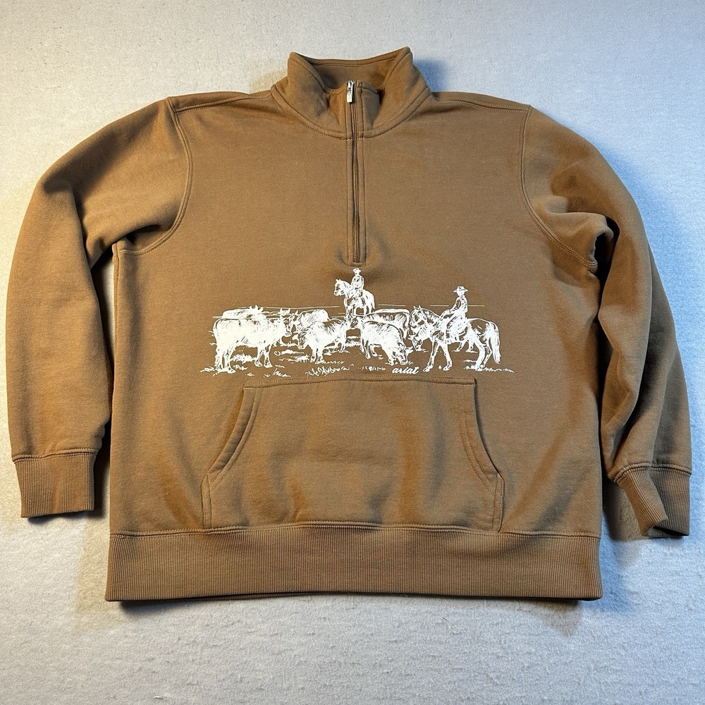 Ariat REAL Scenic Boot Barn Exclusive 1/2 Zip Sweatshirt Wild Horse Brown Med